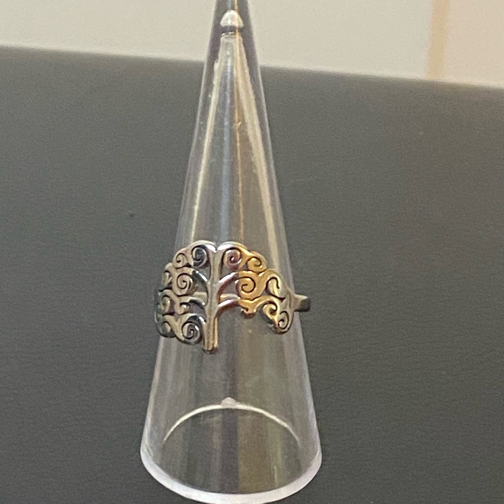 Elegant Stainless Steel Silver Tree Design Ring sz 8